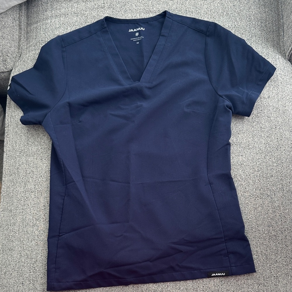 Jaanuu Deep Blue V-Neck Scrub Top and Jogger Scrub Pants
